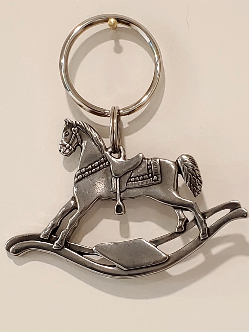 Danforth Pewter Vtg Lincoln,Vermont Rocking Horse Ornament Keychain Signed+Stamp